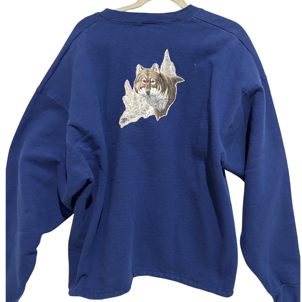 Vintage Munsingwear Super Cotton Blue Wolf Graphic Sweatshirt Jacket Mens XXL